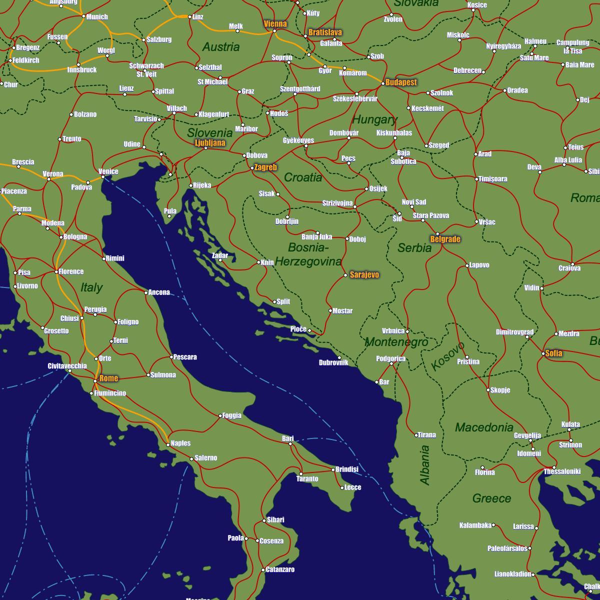 البوسنة خريطة السكك الحديدية
