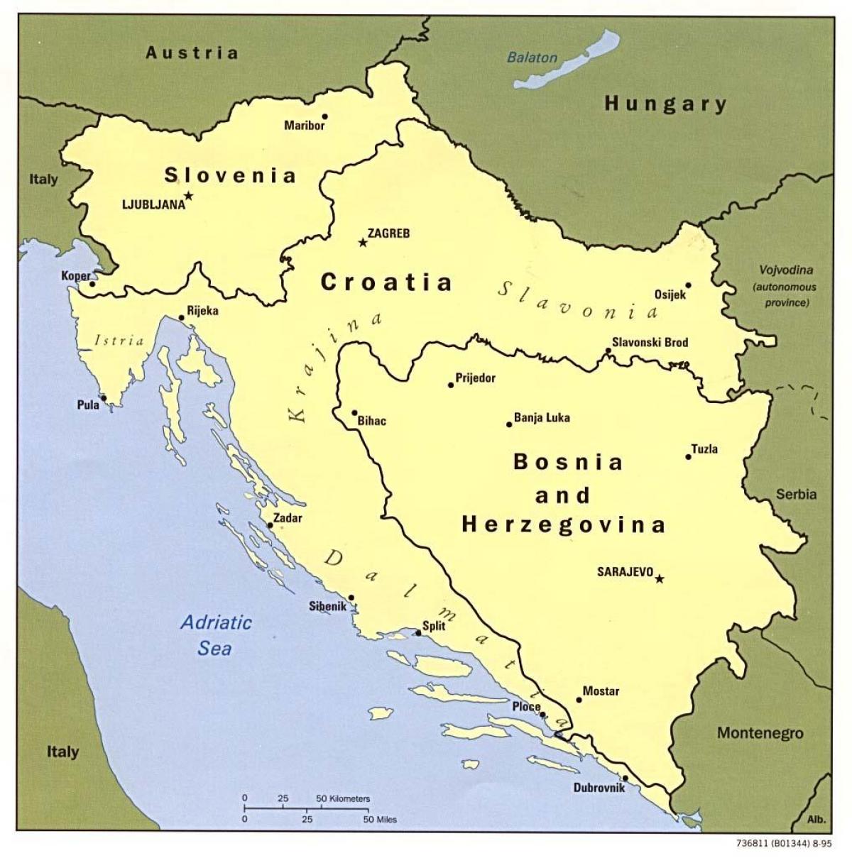 خريطة البوسنة والهرسك والدول المحيطة