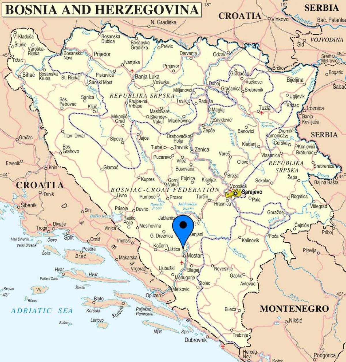 خريطة موستار في البوسنة والهرسك